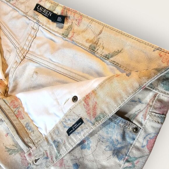 Lauren Ralph Lauren Premier Ankle Skinny Beige Floral Print Denim Jeans Size 16 - Picture 3 of 6